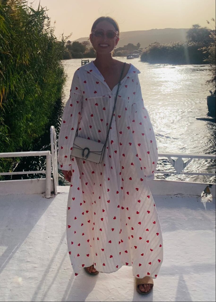 Vestito camicia donna — vestibilità oversize, lunghezza maxi, ricamato